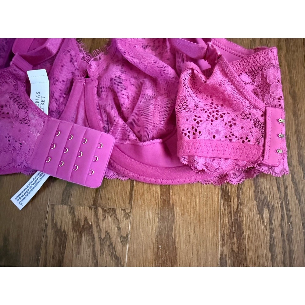 Victorias Secret Dream Angels Push Up No‎ Padding Bra Bright Pink Lace 38D NWT! - Picture 5 of 10